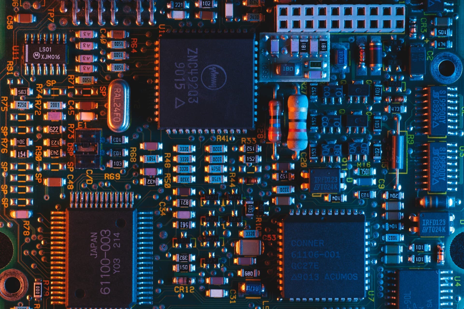 Alternate close-up view of circuit board traces representing tailored engineering